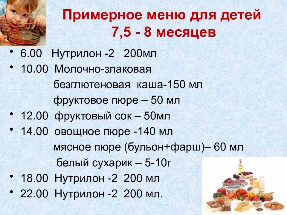 Питание ребенка 5. Режим 8- 9 месячного ребенка на искусственном вскармливании. Примерное меню на день ребенка 6 месяцев. Режим и рацион питания 6 месячного ребенка. Примерное меню ребенка 7 месячного ребенка на грудном вскармливании.